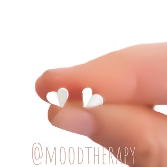Folded Heart Stud Earrings Gold, Rose, Oxidized or Polished 925 Sterling Silver - Picture 2 of 11